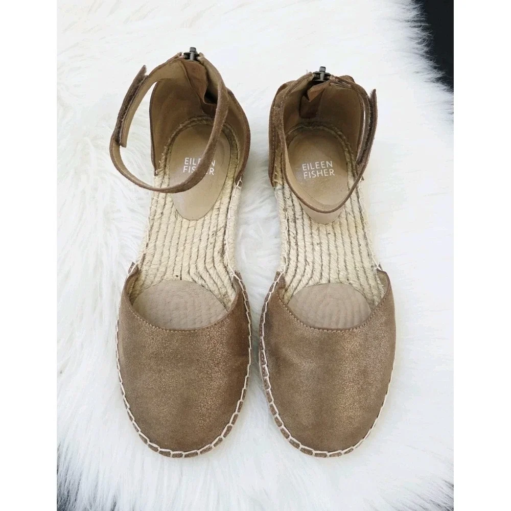 Eileen Fisher Lala Espadrille Women's Size 6.5 Bronze Brown Shimmer Ankle Strap